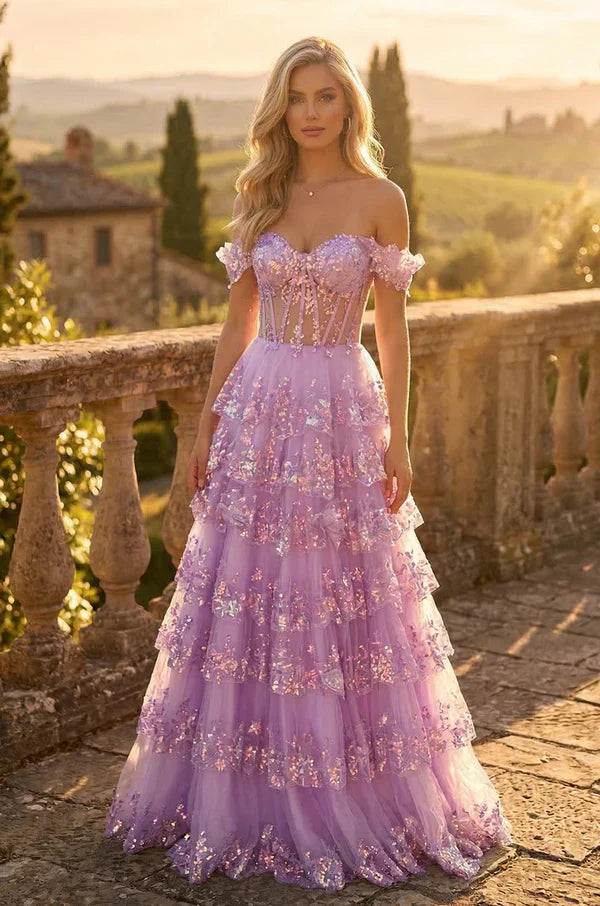 Floor Length Corset Ruffled Prom Dress