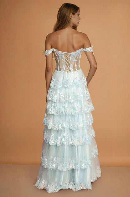 Prom Dresses Long Corset Ruffled Prom Dress Light Blue