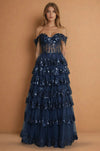 Prom Dresses Long Corset Ruffled Prom Dress Navy