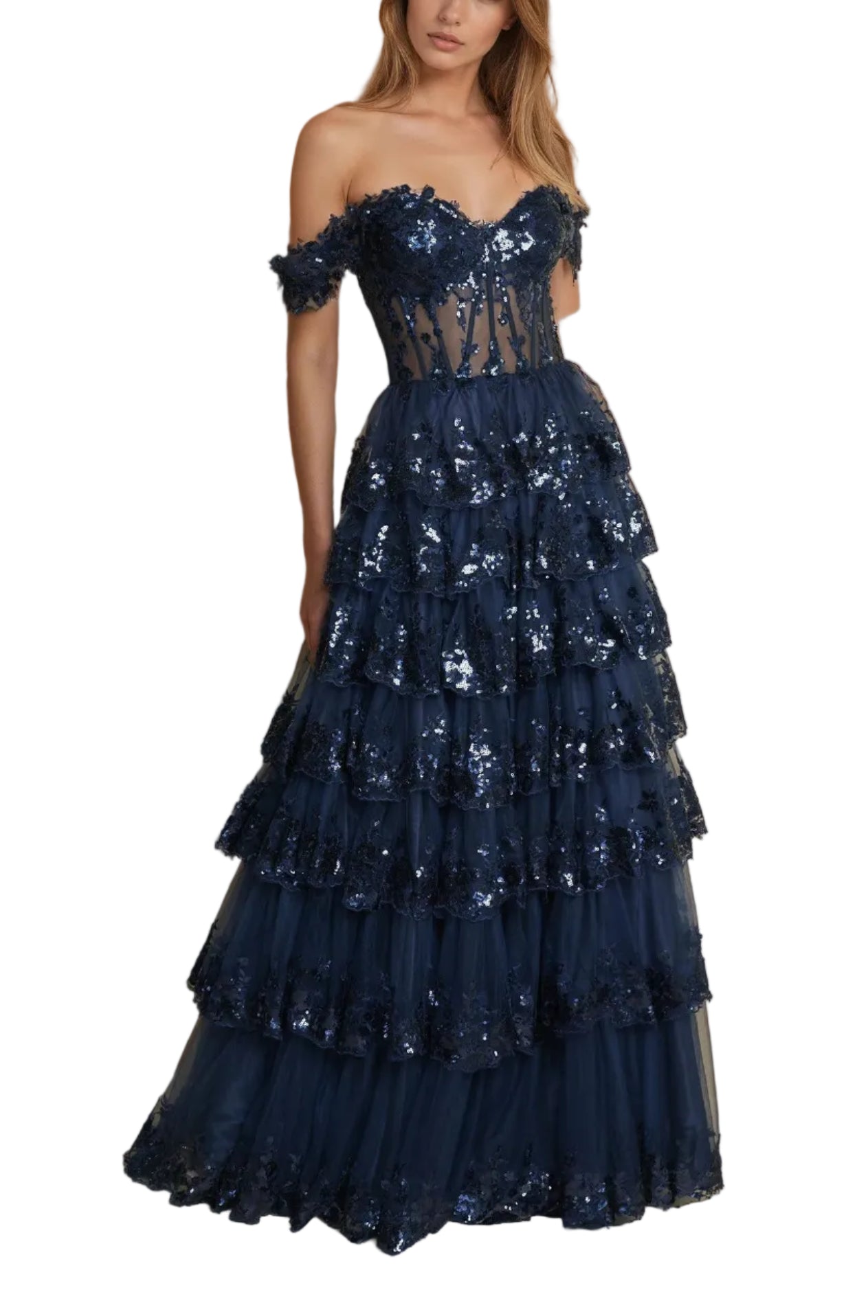 Prom Dresses Long Corset Ruffled Prom Dress Navy