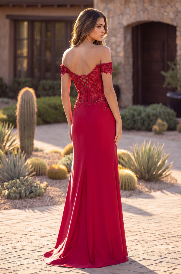 Lace Up Fitted Off Shoulder Formal Dress