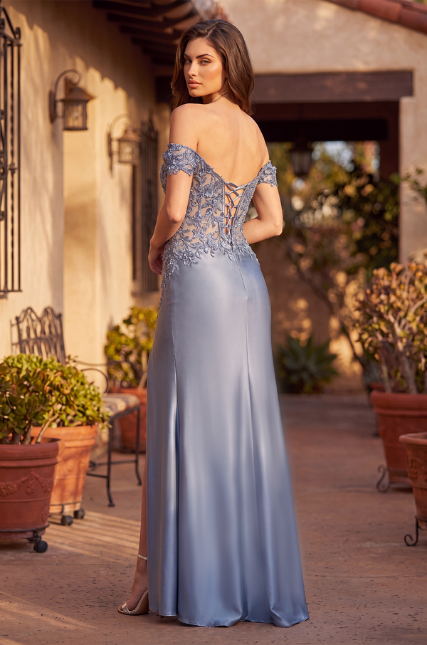 Lace Up Fitted Off Shoulder Formal Dress