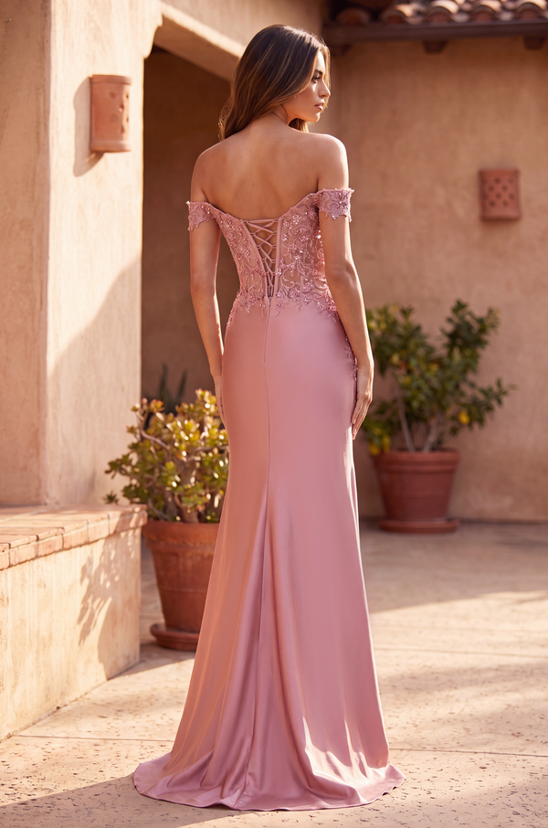 Lace Up Fitted Off Shoulder Formal Dress