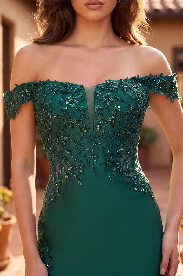 Lace Up Fitted Off Shoulder Formal Dress