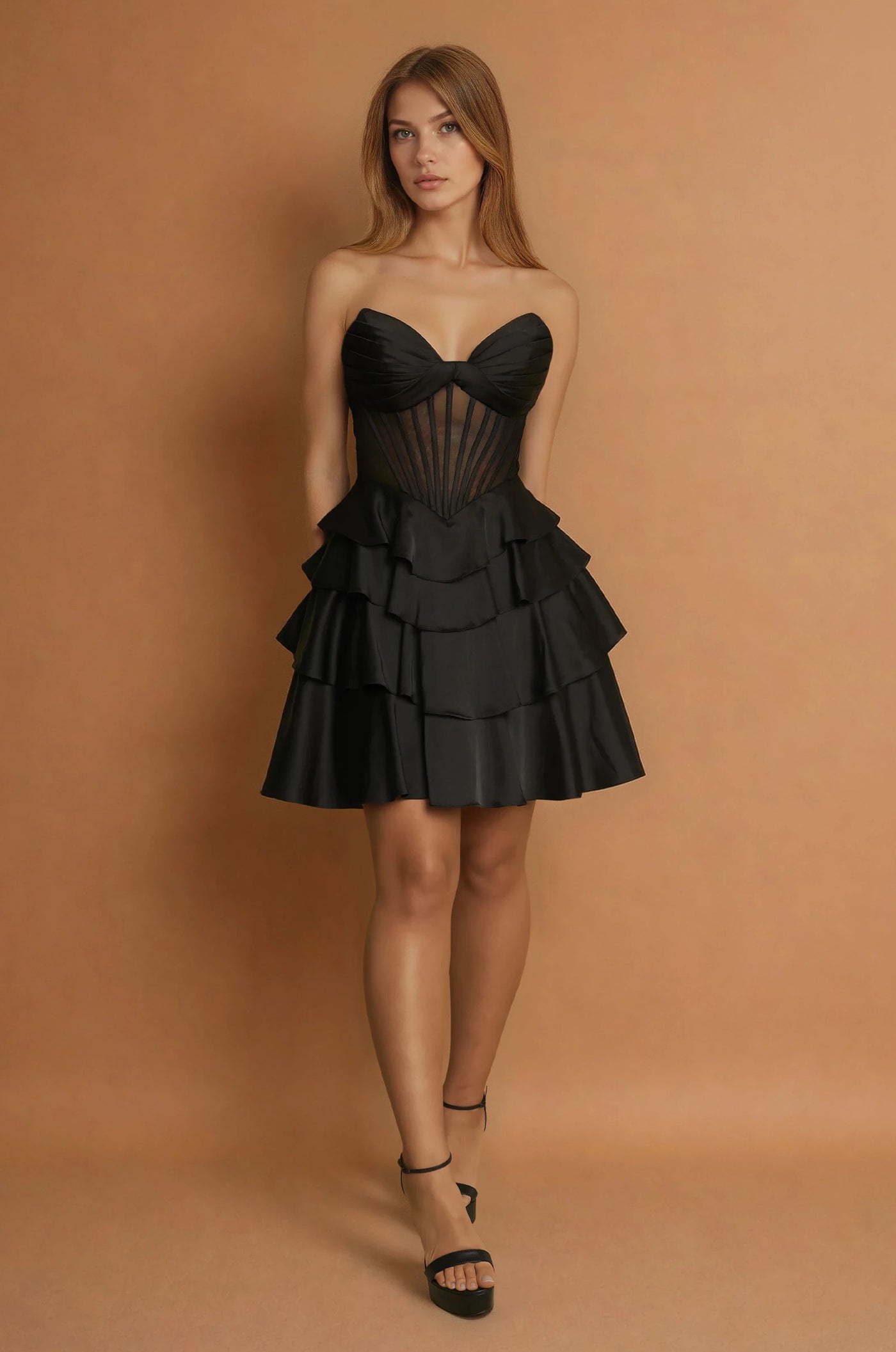 Cocktail Dresses Homecoming Short Formal Tiered Skirt Cocktail Dress Black