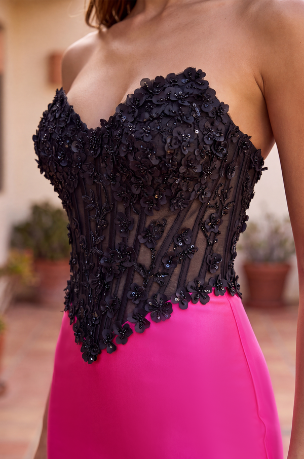 Fitted Stretch Satin Long Formal Corset Prom Dress