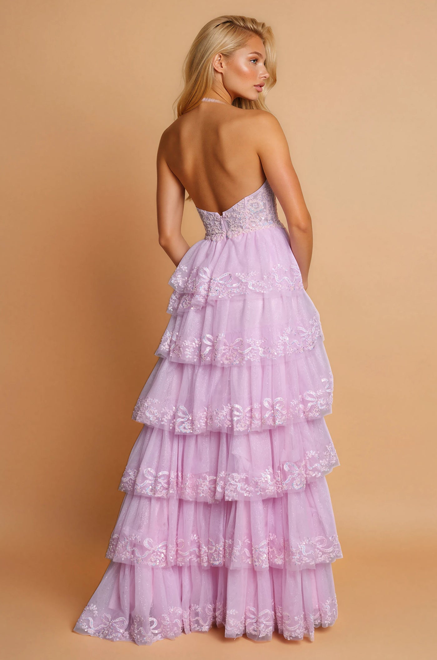 Prom Dresses Long Formal Halter Neck Beaded Corset Prom Dress Pink