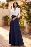 Long Sleeve Formal Two Tone Evening Pocket Dress
