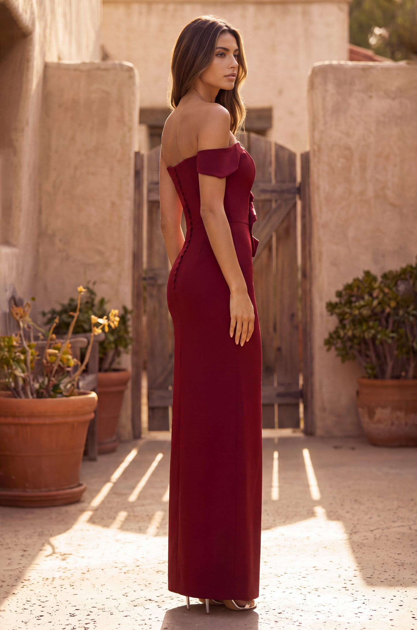 Long One Shoulder Formal Ruffle Crepe Evening Dress