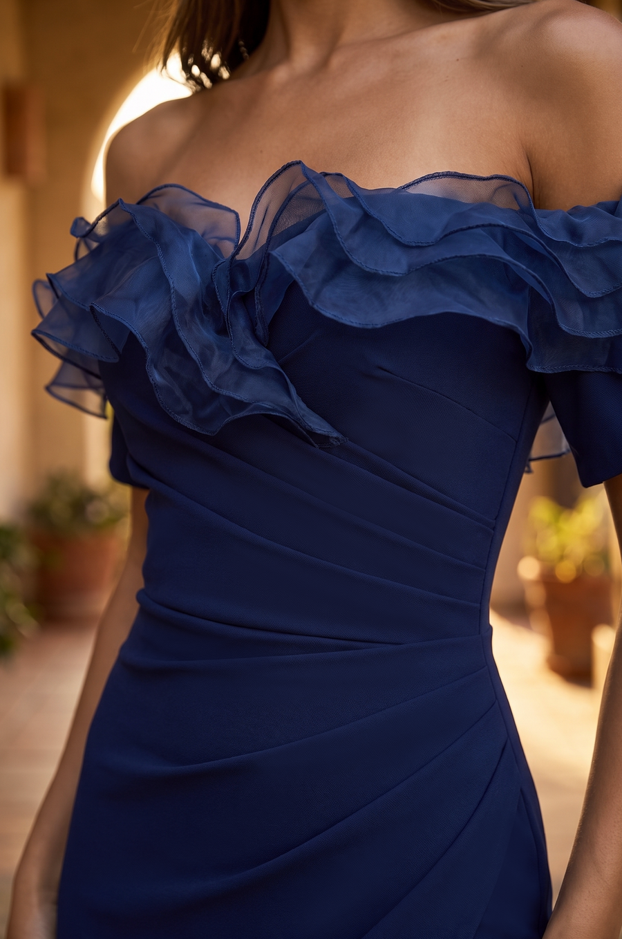 Ruffled Long Off Shoulder Formal Evening Dress