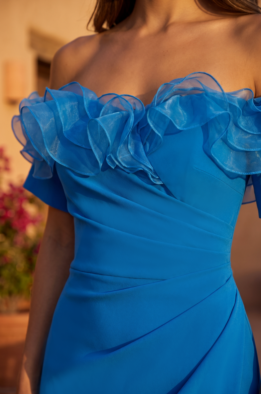 Ruffled Long Off Shoulder Formal Evening Dress