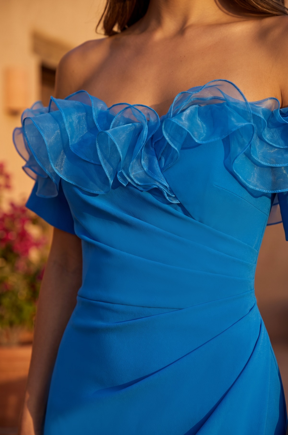 Ruffled Long Off Shoulder Formal Evening Dress