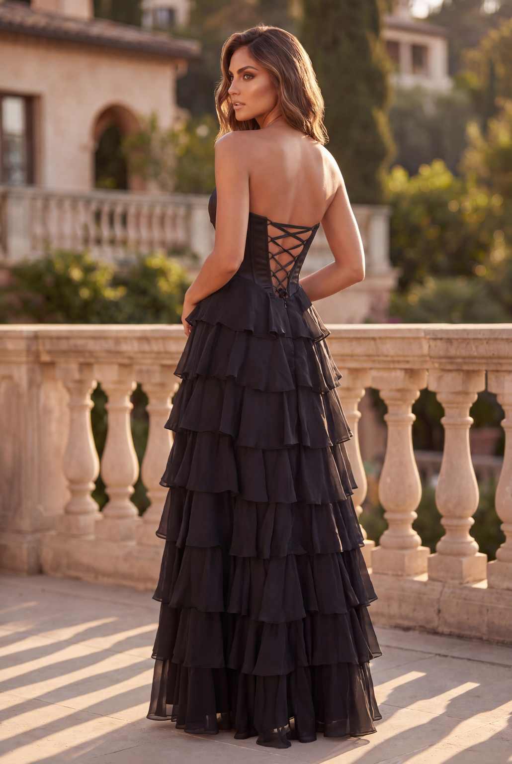 Strapless Sweetheart Tiered Ruffle Formal Dress