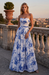 Long Floral Print Formal Corset Prom Gown