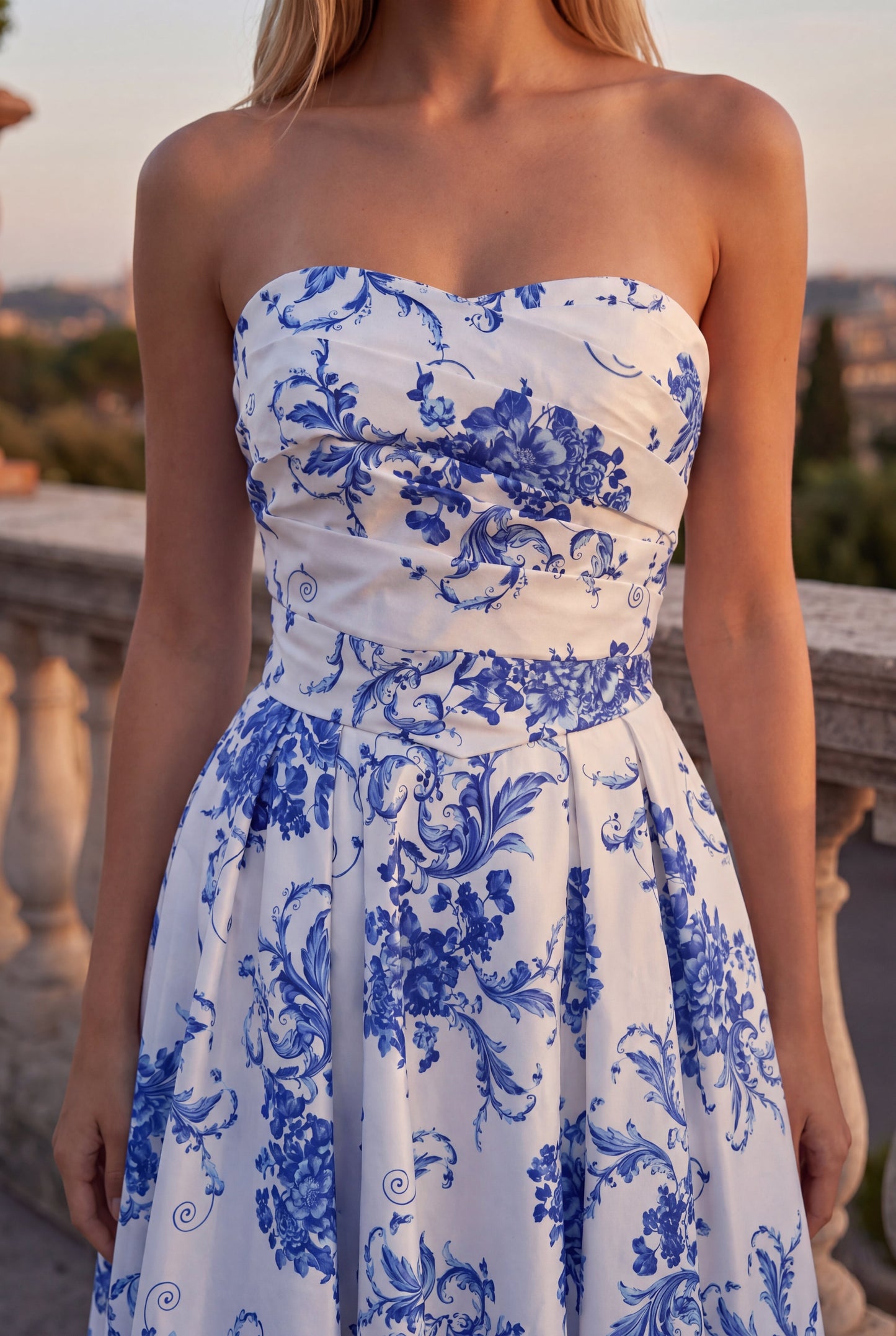 Long Floral Print Formal Corset Prom Gown