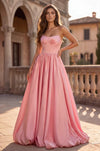 Long Satin Prom Ball Gown with Sweetheart Corset Bodice