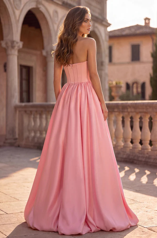 Long Satin Prom Ball Gown with Sweetheart Corset Bodice