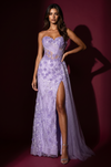 Long Beaded Couture Lace Formal Dress Lilac front