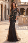 Formal Dresses Floral Beaded Bodice Long Formal Evening Dress Black