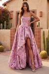 High Low Prom Dress Floral Jacquard Corset Ball Gown