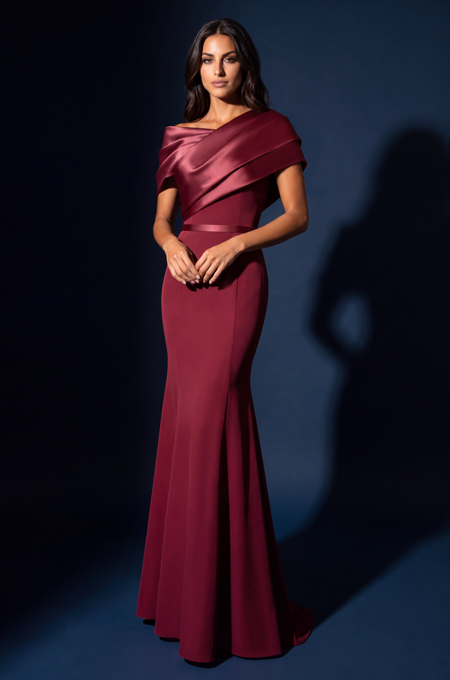 Off Shoulder Draped Satin Mermaid Evening Dress