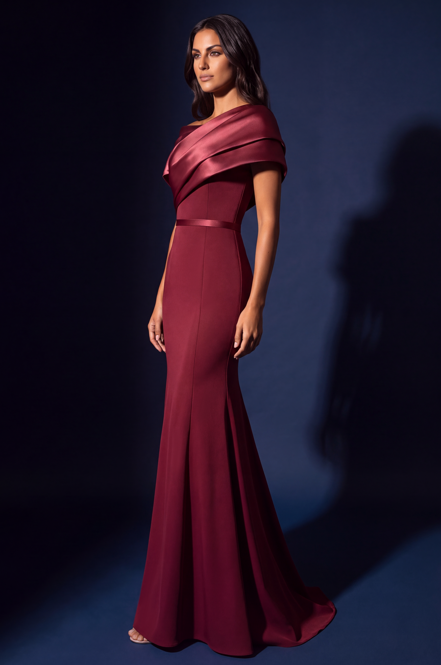 Off Shoulder Draped Satin Mermaid Evening Dress