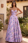 Strapless Long Corset Floral Jacquard Ball Gown