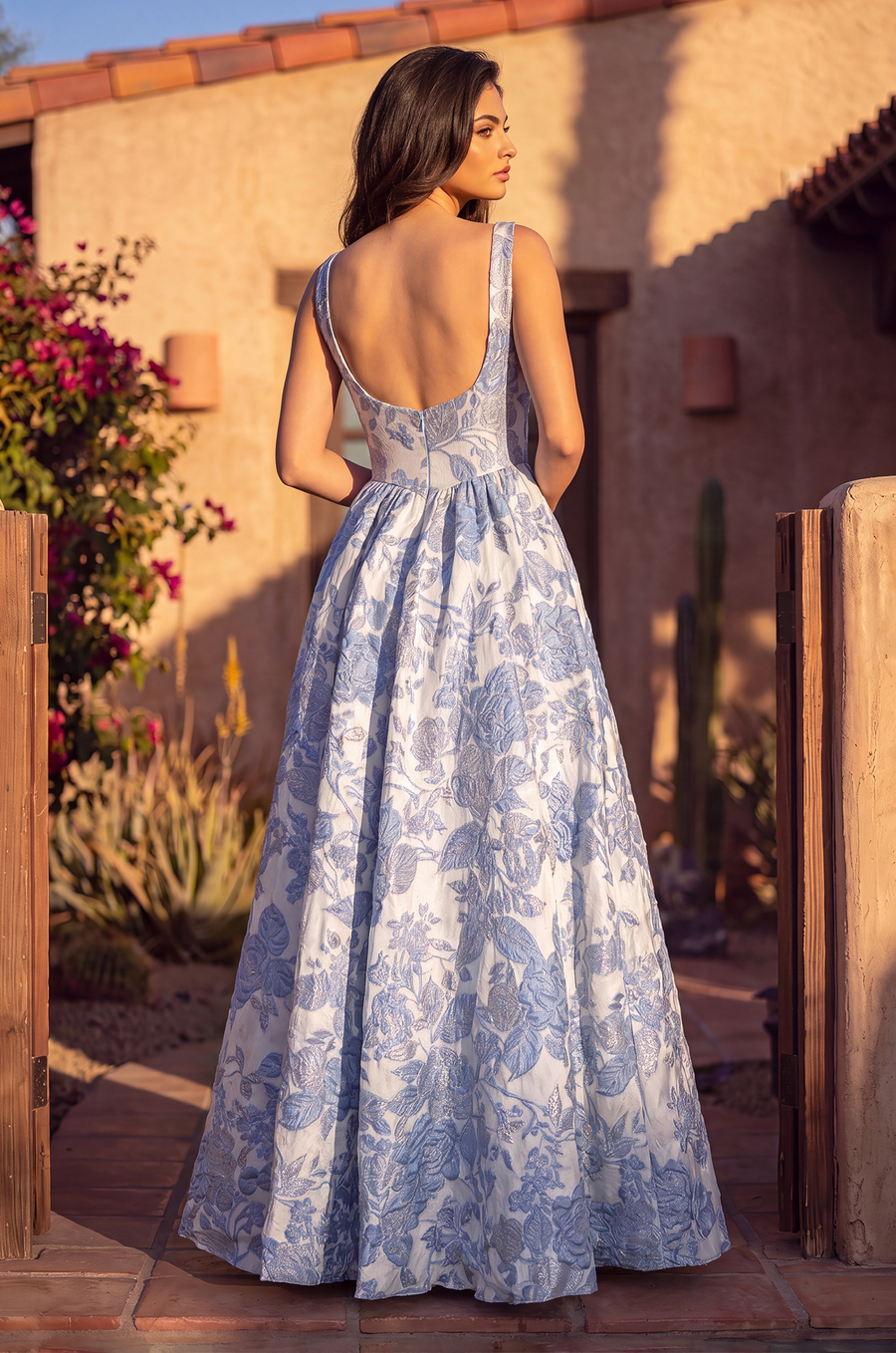 Prom Dresses Long Floral Jacquard A Line Prom Dress Blue