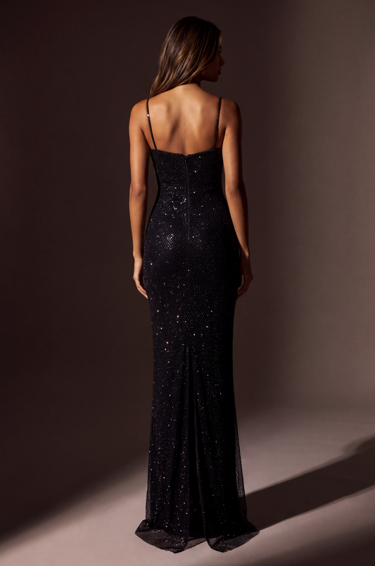 Long Sequined Formal Dress Keyhole Cutout