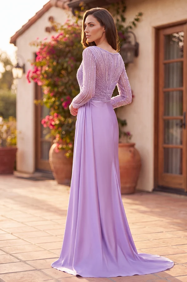 Fitted Long Sleeve Formal Evening Gown