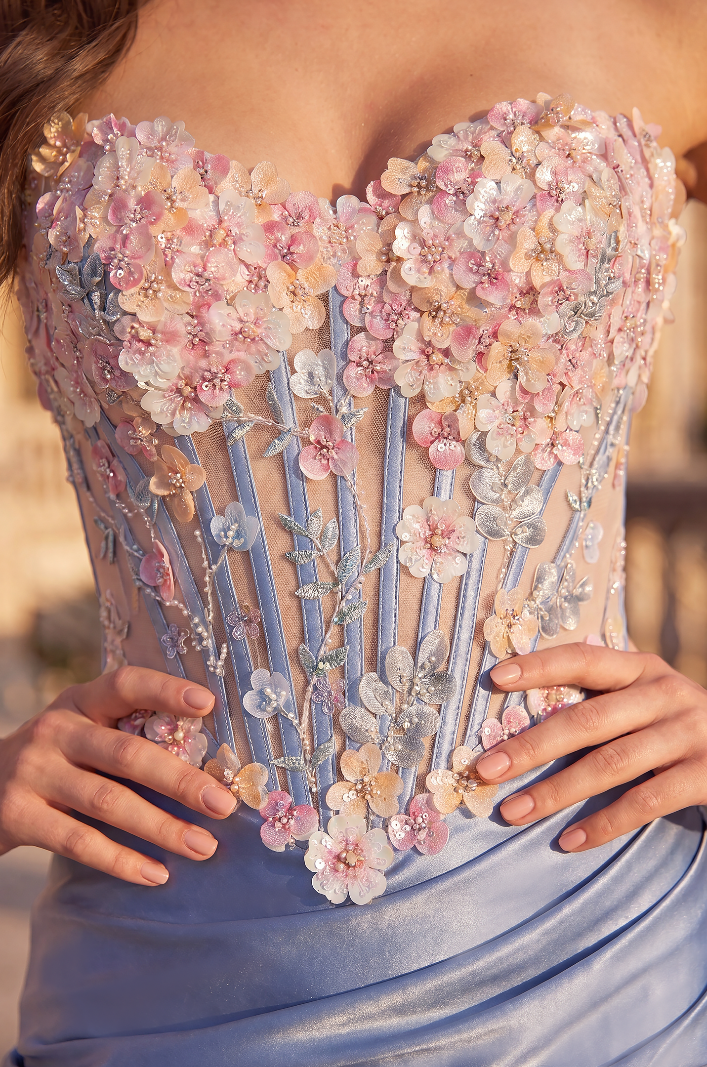 Cocktail Dresses Short 3D Floral Beaded Corset Homecoming Dress Blue