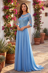 Mother of the Bride Dresses Long Formal Mother of the Bride Lace Chiffon Gown Dusty Blue