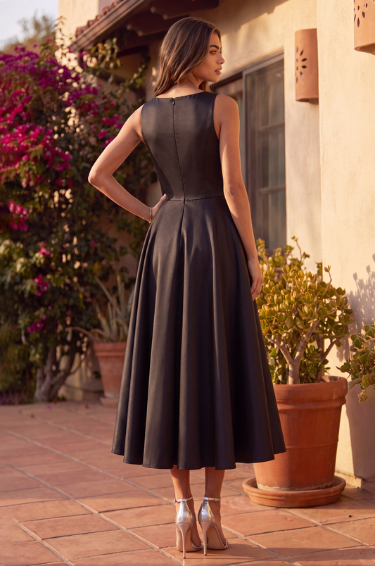Cocktail Dresses Formal A Line Satin Cocktail Midi Dress Black/White
