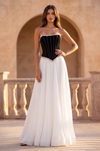 Formal Dresses Pleated Velvet Long Formal Corset Dress Black/White