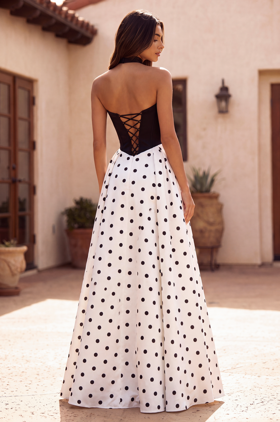 Long Sweetheart Polka Dot Prom Dress
