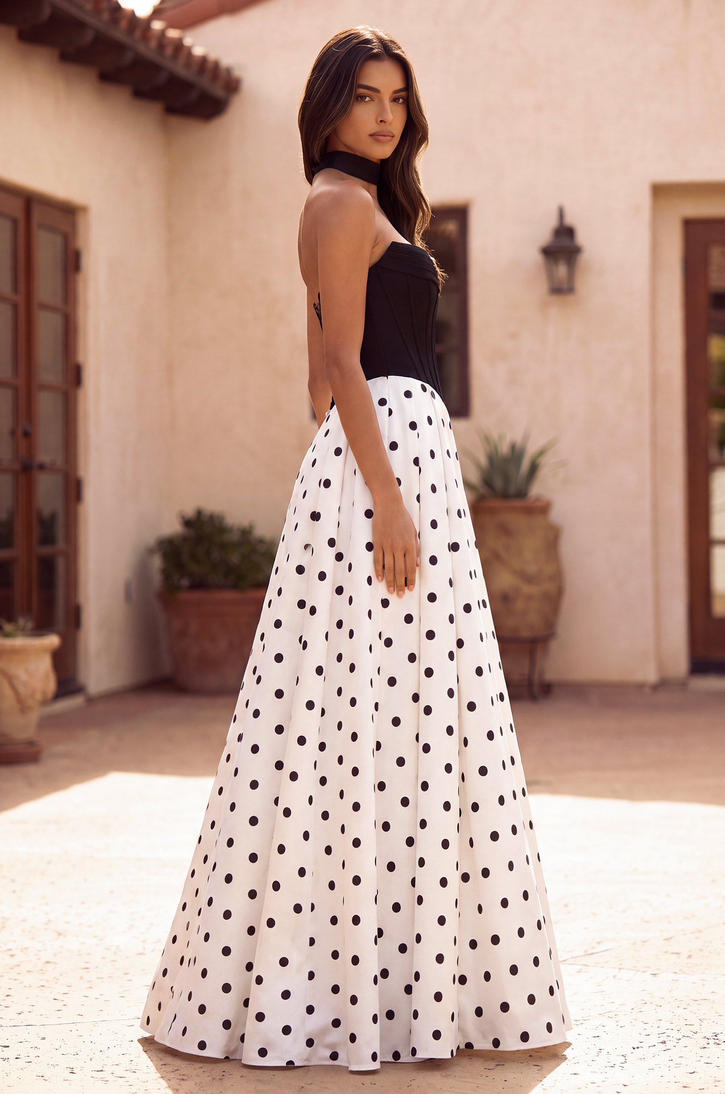 Long Sweetheart Polka Dot Prom Dress