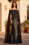Off Shoulder Satin Long Formal Evening Cape Dress