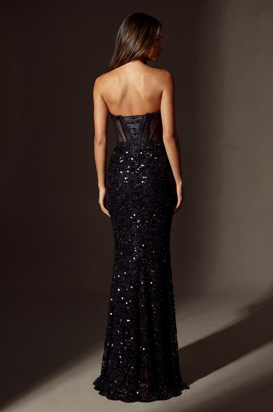 Formal Sequined Beaded Corset Evening Gown