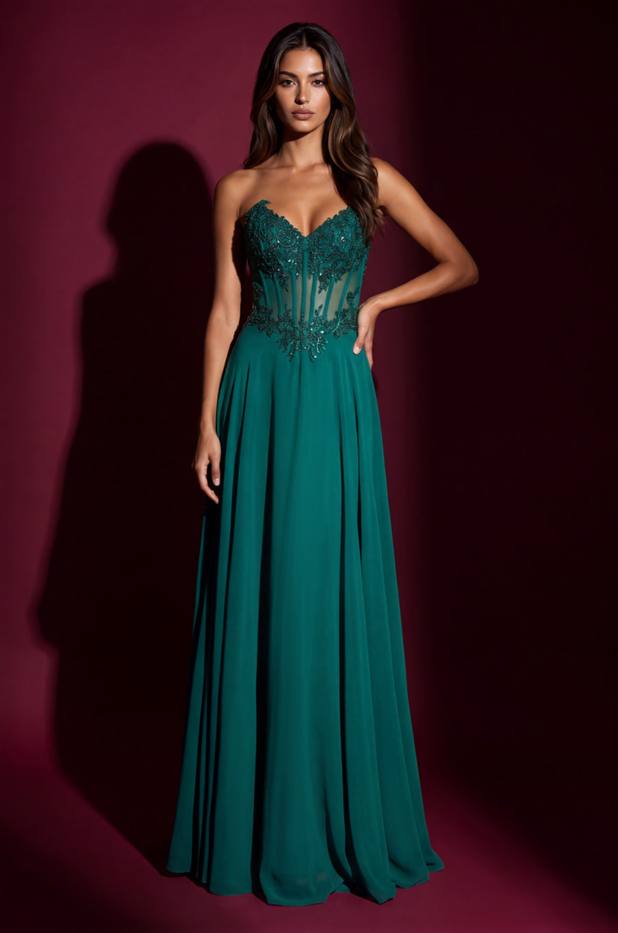 Strapless Sweetheart Beaded Corset A-Line Evening Dress
