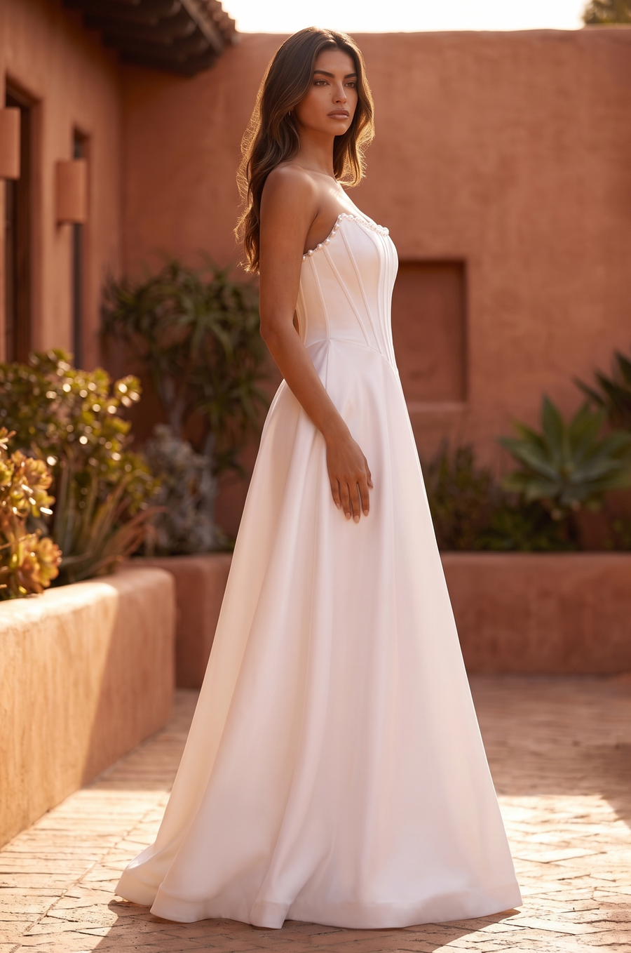 Strapless pearl-trim wedding gown product photo 3