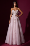 Prom Strapless 3D Floral Long Formal Dress