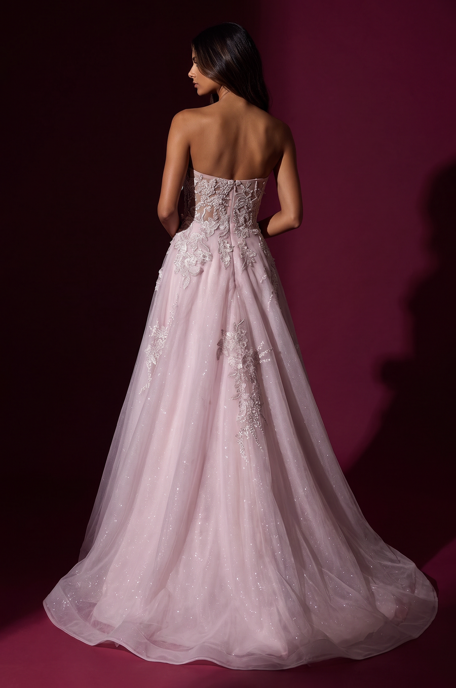 Prom Strapless 3D Floral Long Formal Dress