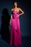 Prom Strapless Beaded Bow Satin Formal Dress