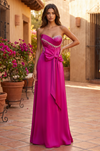 Front view of Strapless Sweetheart Bow Gown in Fuchsia