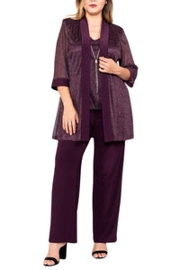 R&M Richards Mother of the Bride Pant Suit (Plus Size) - EGGPLANT - Front