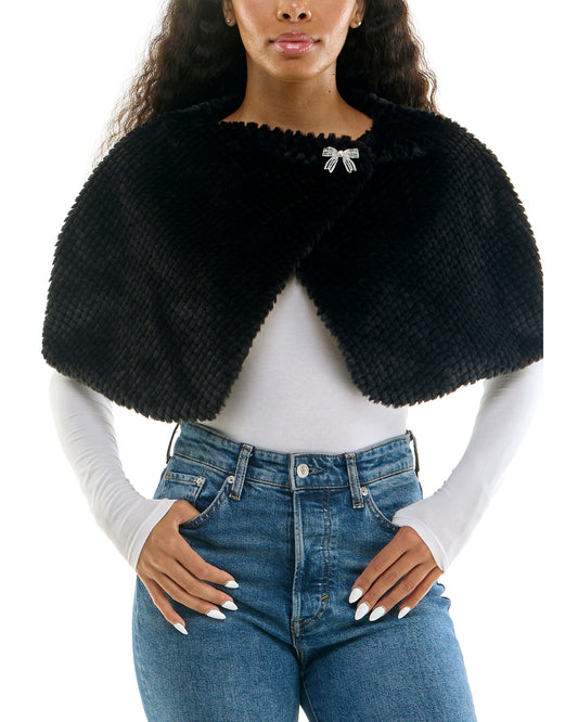 Nina Leonard L4418AF Black faux-fur caplet, front view