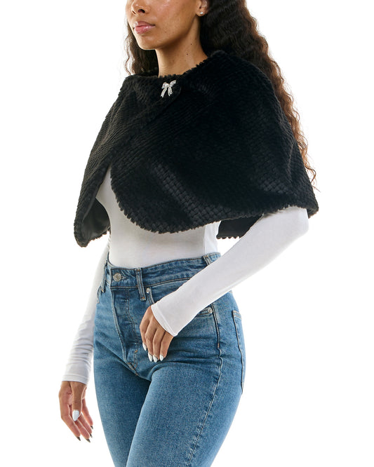Nina Leonard L4418AF Black faux-fur caplet, side view