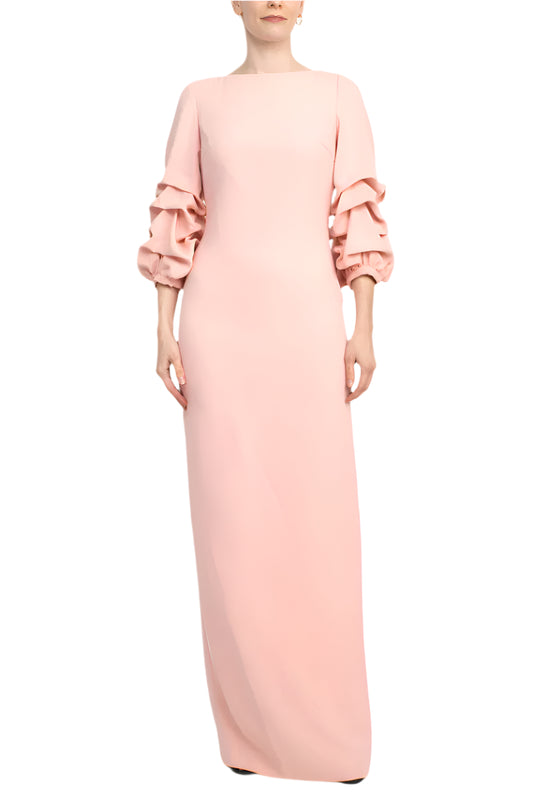 Alberto Makali Crew Neck Gathered 3/4 Sleeve Column Zipper Back Slit Back Scuba Dress - BLUSH - front 