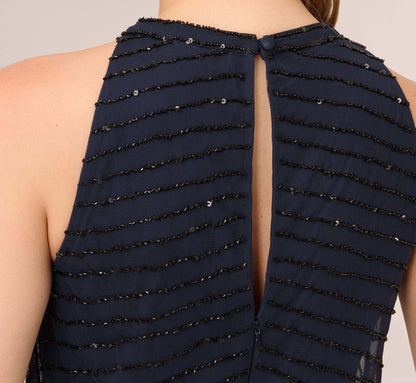 Halter Long Beaded Gown by Adrianna Papell 191914100 in Navy
