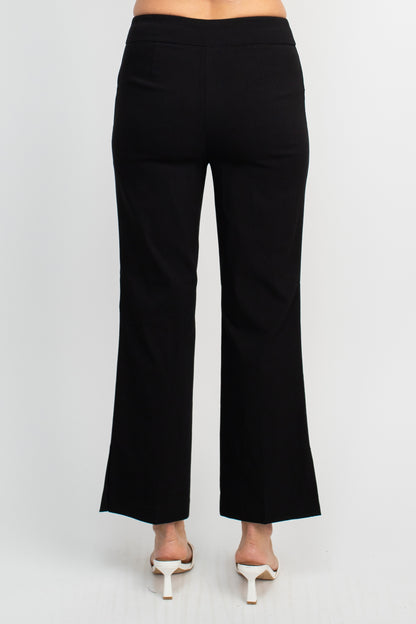 Counterparts Banded Mid Waist Pull On Solid Straight Cut Slit Hem Stretch Rayon Pant with Pockets